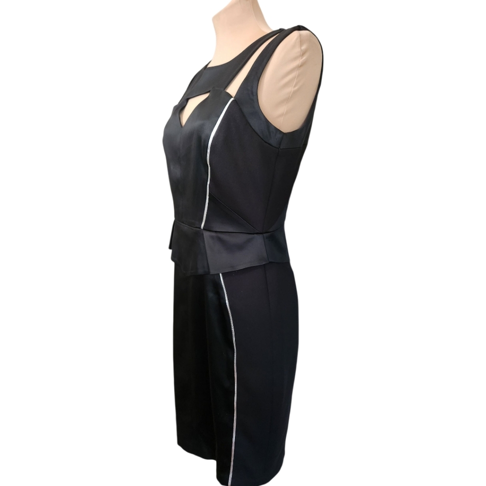 JAX Black Satin Cut-Out Peplum Cocktail Dress - Size 10 - Picture 7 of 13